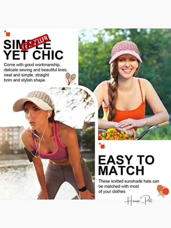6 Pack Knitted Sun Visor Hats for Women Elastic Empty Top Quick Drying Wide main image 4